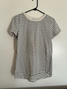 Liz Claiborne Gray and White Striped Tee